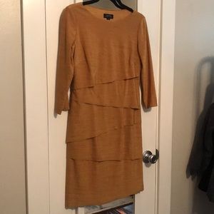 Tahari mustard yellow quarter sleeve dress